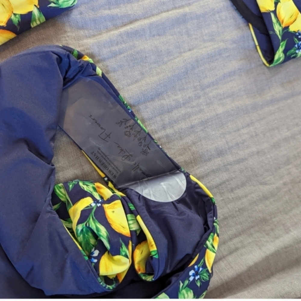 WeWoreWhat Lemons All Over Navy Bikini Set Vintage Bra Top Riviera Bottom - Picture 8 of 8